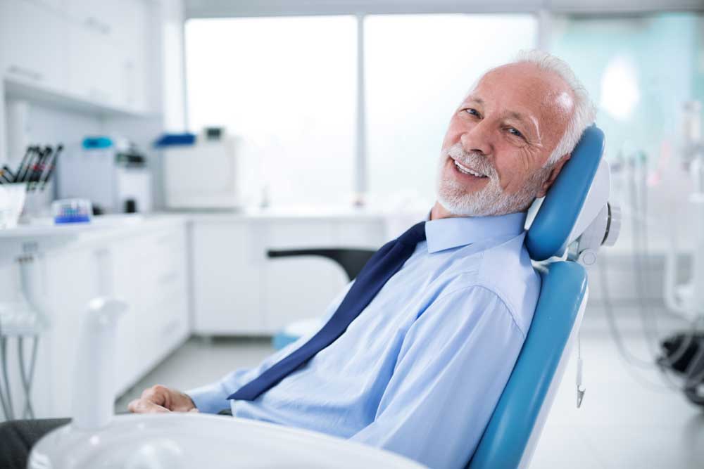 a dental patient smiling after his treatment with sedation